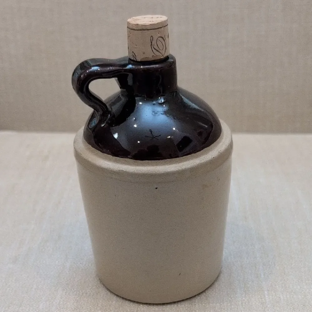 Vintage Pottery Whiskey Crock Stoneware Jug with Handle and Cork Made In USA